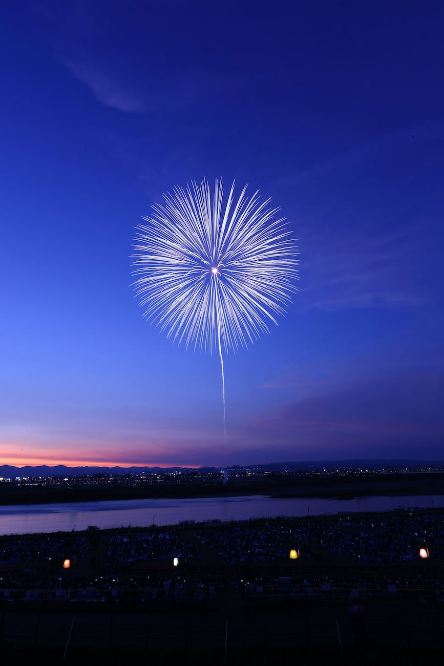 white fireworks on blue sky during night time